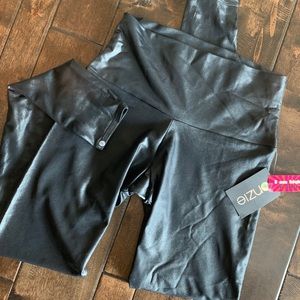 Black Faux Leather Shine Leggings - ONZIE